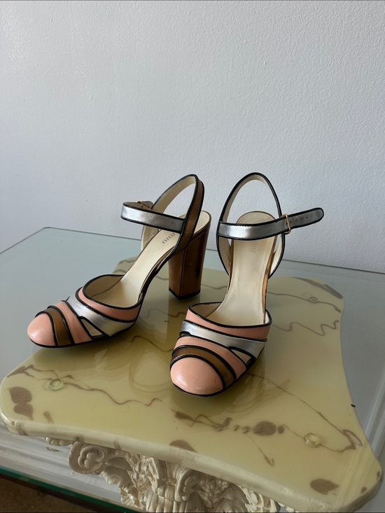 Miu Miu Shoes - Miu Miu Pink and Silver Colorblock Slingback Block Heels